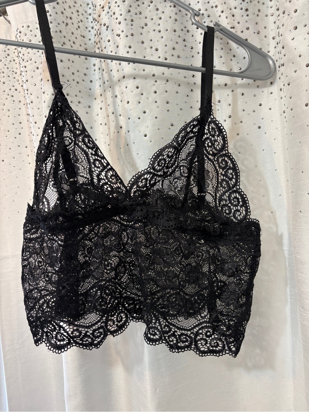 Lace Triangle Bralette in Black — Sheer Floral Design